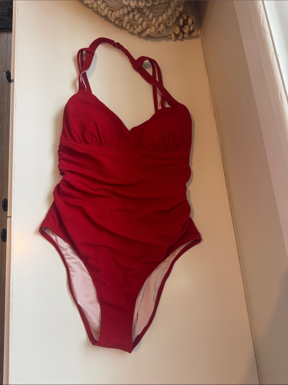 Cupshe Crimson Ref Textured Ruched One-Piece Swimsuit